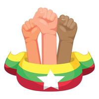 Myanmar flag with two hands holding up the flag vector