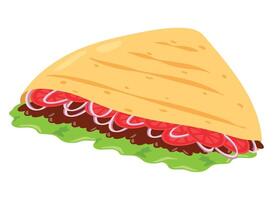 A taco with lettuce and meat on a white background vector