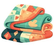A stack of colorful blankets with hearts and flowers vector