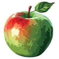 An apple is shown with a green leaf on it vector