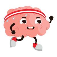 Brain running cartoon character illustration vector