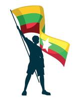 A man holding a flag with the flag of myanmar vector