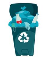 Garbage can with bottles and cans on it vector