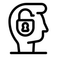 Human head with unlocked padlock symbolizing open mind vector