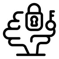 Human brain is locked with key, mind security icon, outline style vector