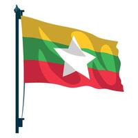 Myanmar flag waving on a pole isolated on white background vector