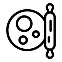 Rolling pin flattening dough into circles for baking icon vector