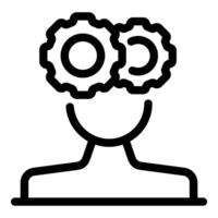 Person thinking with two gears working inside head vector