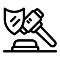 Judge hammer striking down on a shield icon representing justice and law vector
