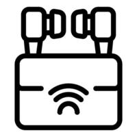 Wireless earbuds connecting to charging case icon showing modern technology vector