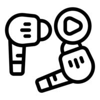 Wireless earphones playing music from smartphone via bluetooth connection vector