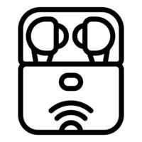 Wireless earbuds charging in case showing connection icon vector