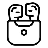 Wireless earbuds charging in open charging case line icon vector