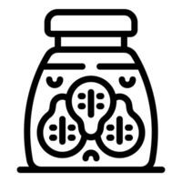 Pickled walnuts floating in jar preserving food for winter vector
