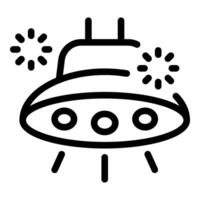 Alien spaceship flying through space with lights flashing icon vector