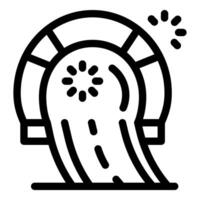 Road passing through tunnel with rotating loading icon symbolizing traffic jam vector