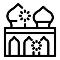 Fireworks exploding over traditional arabic building line icon vector