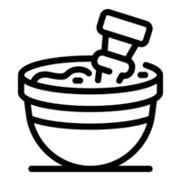 Baker mixing dough in bowl with whisk for baking bread or cake vector