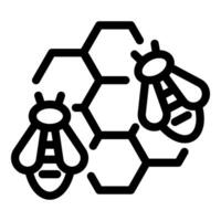 Two bees flying near honeycomb structure icon vector