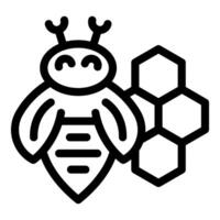 Happy bee posing near honeycomb icon representing apiculture vector