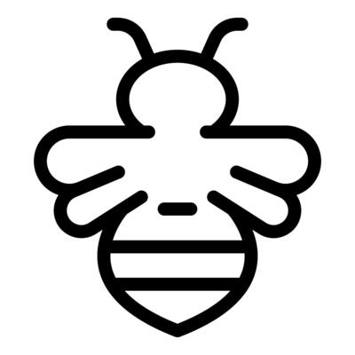 Simple black and white bee icon flying