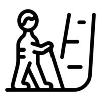 Elderly man using escalator with walking stick icon vector
