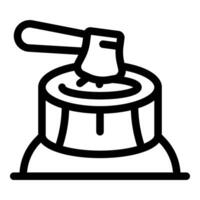 Sharp axe sticking out of chopped firewood log on the ground vector