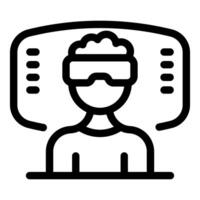 Man using virtual reality glasses experiencing metaverse simulation vector