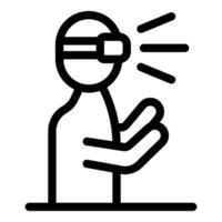 Man experiencing virtual reality using vr glasses and gesturing with hands vector