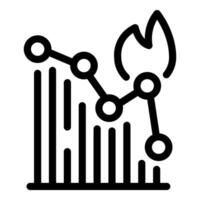 Graph showing negative trend with fire burning on top vector