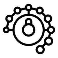 Simple icon depicting a network being secured by a padlock vector