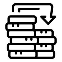 Arrow pointing down at decreasing stack of documents icon vector