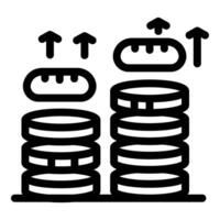 Bread price increasing concept with coins stack and up arrows vector