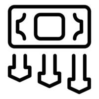 Money transferring with three arrows pointing down to represent funds being sent vector