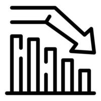 Big arrow pointing down on a decreasing bar graph icon vector