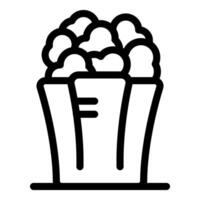 Line icon style illustration of popcorn bucket overflowing with freshly made popcorn vector