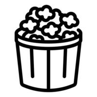 Popcorn box overflowing with freshly popped kernels line art icon vector
