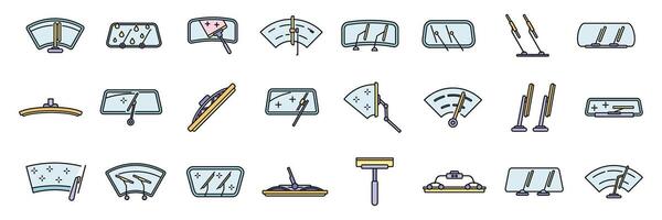 Windshield wiper icons set vector color line