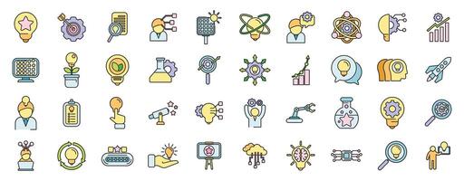Commitment to innovation icons set vector color line