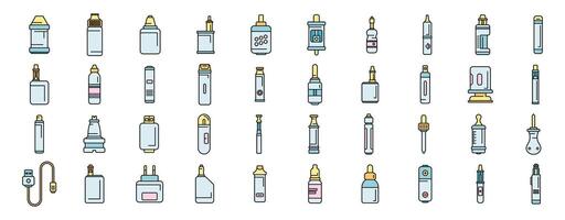 e-cigarette accessories icons set vector color line