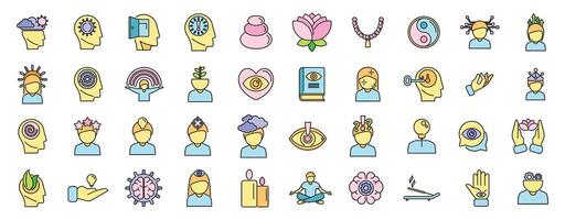 Mindfulness icons set vector color line
