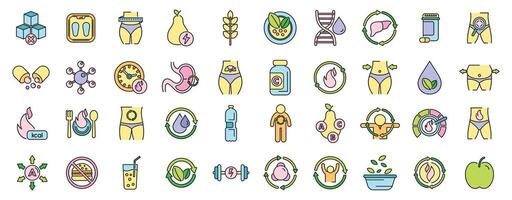 Metabolism icons set vector color line