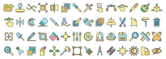 Editing tools icons set vector color line