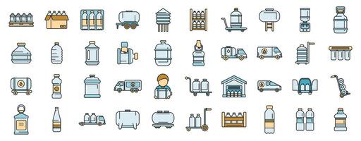 Water delivery icons set vector color line