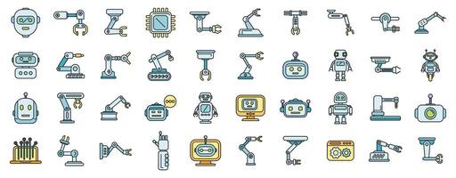 Robotics icons set vector color line