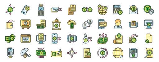 Banking transactions icons set vector color line