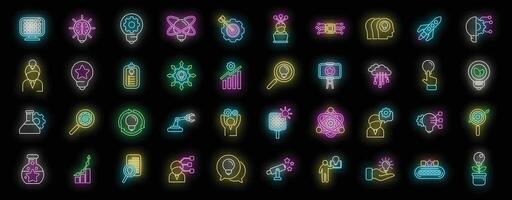 Commitment to innovation icons set vector neon