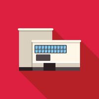 Modern building facade with large windows casting long shadow vector