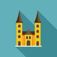 Medieval castle with two towers casting long shadow vector