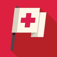 White flag with red cross waving on red background vector